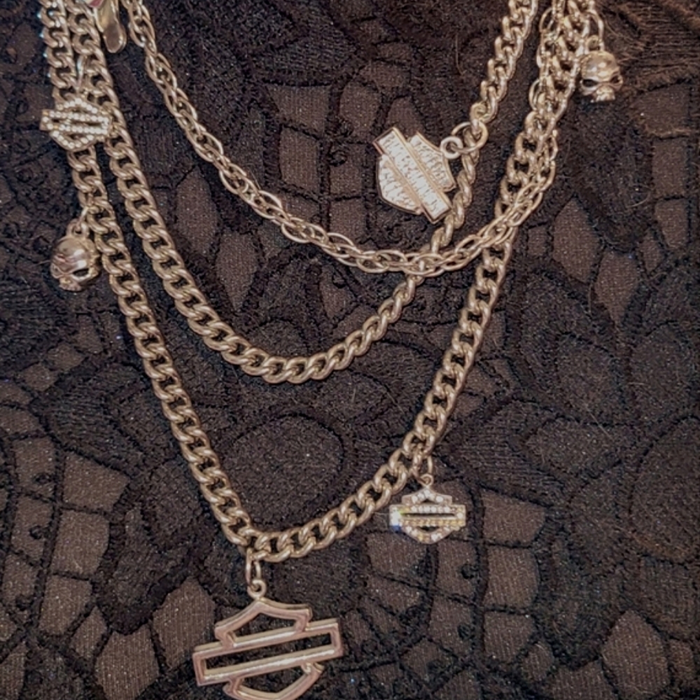 vintage Harley Davidson Layered wallet chain with Charms, stainless steel